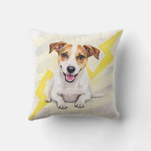 Jack Russell Terrier Watercolor Zigzag Energy Art Cushion