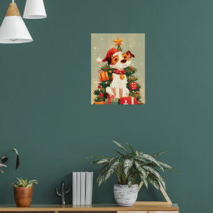 Jack Russell Terrier with Christmas Tree and Gifts Poster