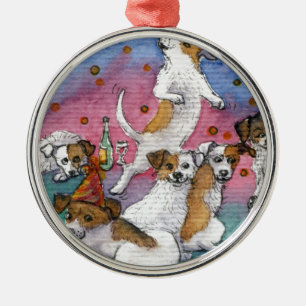Jack Russell Terriers at a party Metal Tree Decoration