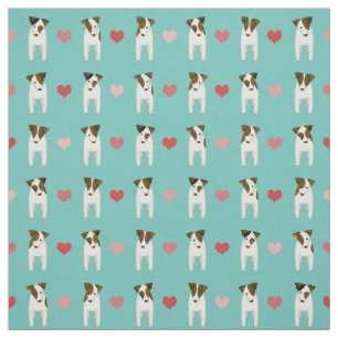 Jack Russell Terriers hearts light teal any colour Fabric