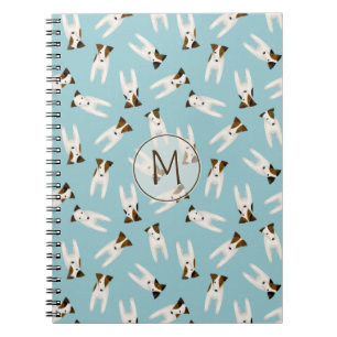 Jack Russell Terriers pattern blue monogrammed Spiral Notebook