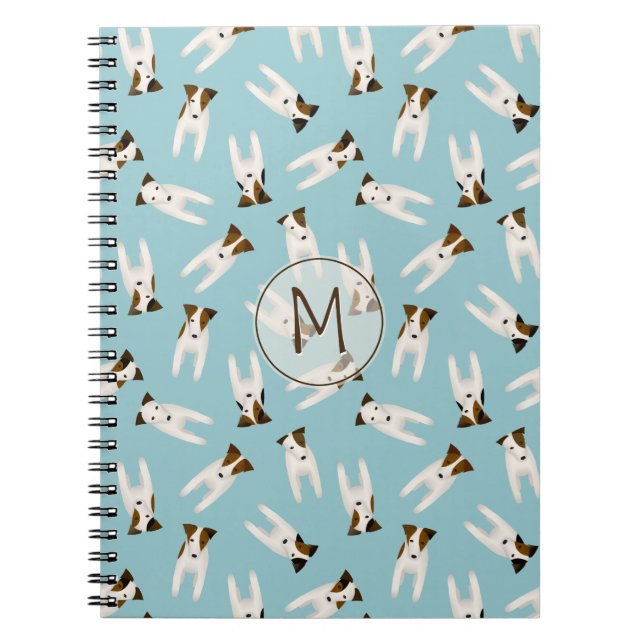 Jack Russell Terriers pattern blue monogrammed Spiral Notebook (Front)