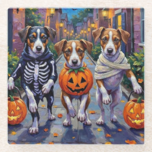 Jack Russell Trick-or-Treating Halloween Costumes Glass Coaster