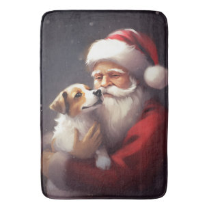 Jack Russell With Santa Claus Festive Christmas Bath Mat