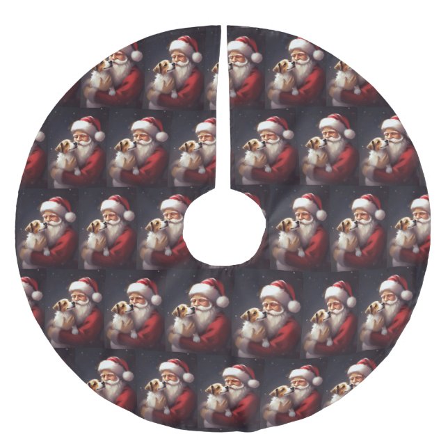 Jack Russell With Santa Claus Festive Christmas Brushed Polyester Tree Skirt (Front)
