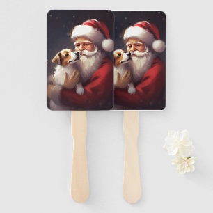 Jack Russell With Santa Claus Festive Christmas Hand Fan
