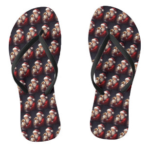 Jack Russell With Santa Claus Festive Christmas Jandals