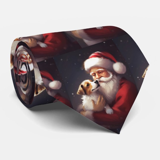 Jack Russell With Santa Claus Festive Christmas Tie (Rolled)