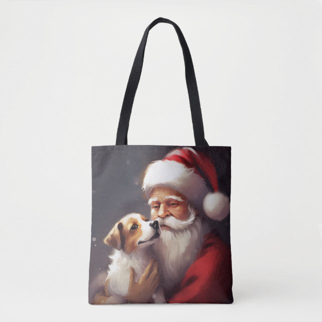 Jack Russell With Santa Claus Festive Christmas Tote Bag (Front)