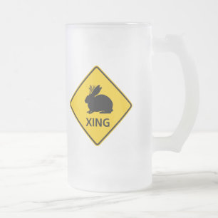 Jackalope Crossing Highway Sign Frosted Glass Beer Mug
