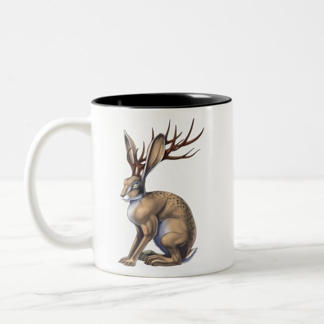 Jackalope Cryptid Animal Two-Tone Coffee Mug (Left)