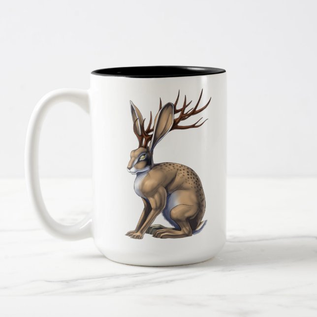 Jackalope Cryptid Animal Two-Tone Coffee Mug (Left)