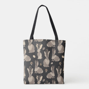 Jackalope Forest Funny Mythical Rabbit Print Black Tote Bag