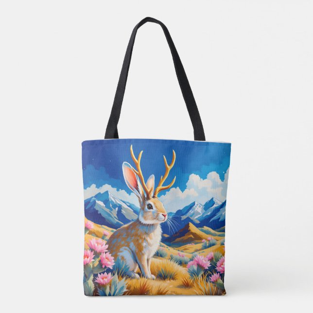 Jackalope Myth Legend Canvas Book Tote Bag (Back)