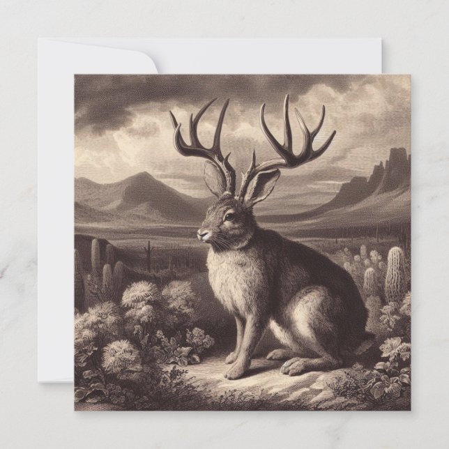 Jackalope Vintage Illustration Flat Greeting Card (Front)