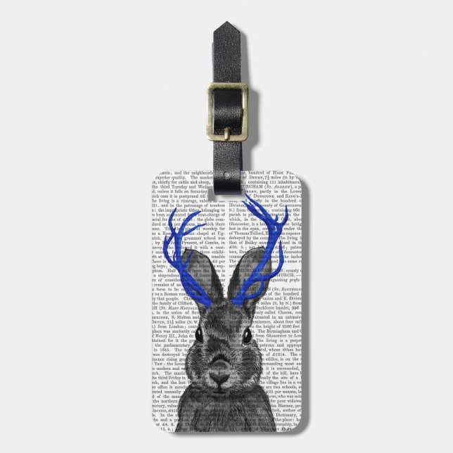 Jackalope with Blue Antlers Luggage Tag (Front Vertical)