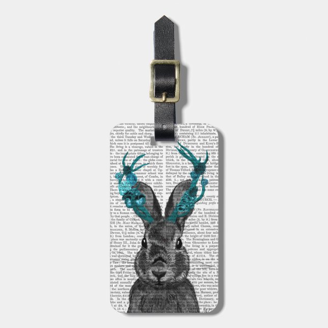 Jackalope with Turquoise Antlers Luggage Tag (Front Vertical)