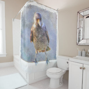 Jackdaw Watercolor Shower Curtain