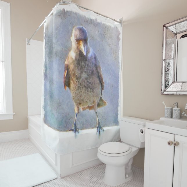 Jackdaw Watercolor Shower Curtain (In Situ)