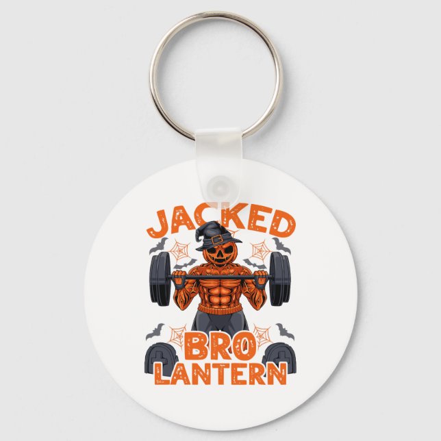 Jacked Bro Lantern Halloween Pumpkin Weightlifting Key Ring (Front)