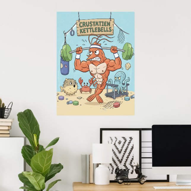 Jacked Shrimp Poster - Funny Gym Wall Art Buff (Home Office)