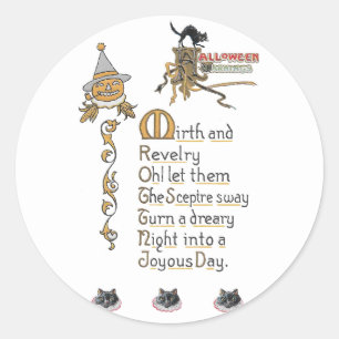 Jacko Lantern Pumpkin Cats Vintage Halloween art Classic Round Sticker