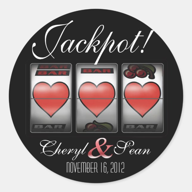 Jackpot Hearts We're Doing It In Vegas (Large) Classic Round Sticker (Front)