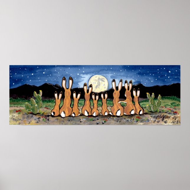 Jackrabbit Rabbit Family Desert Moon Night Poster (Front)