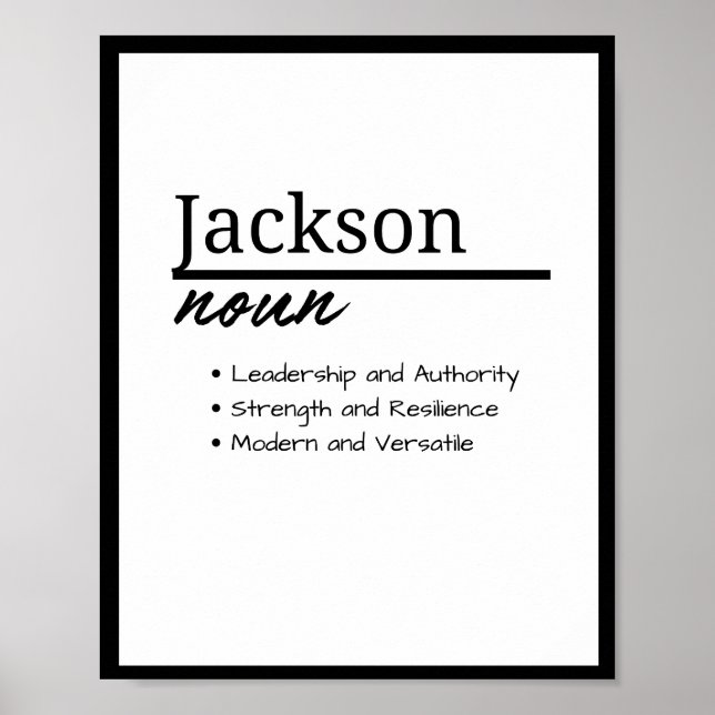 Jackson, Boy Personalised Name Definition Poster (Front)