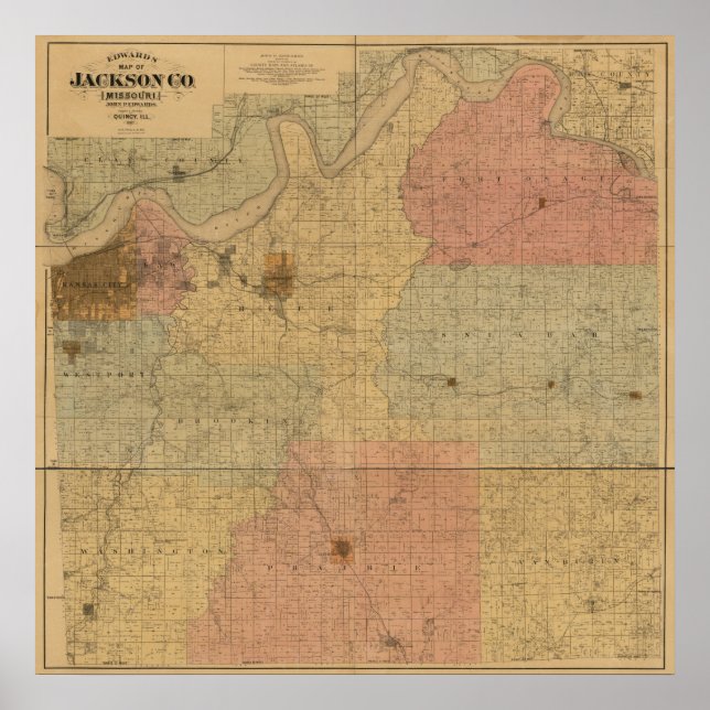 Jackson County, Missouri Antique Map Poster (Front)