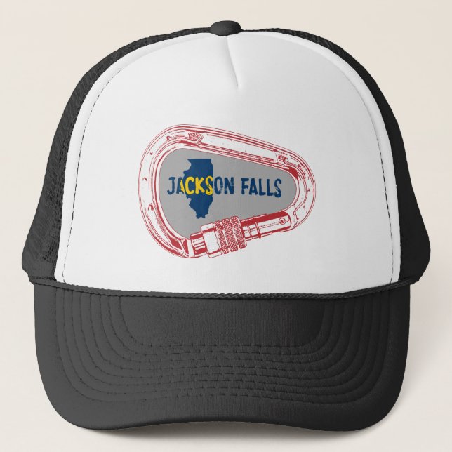 Jackson Falls Illinois Rock Climbing Carabiner Trucker Hat (Front)