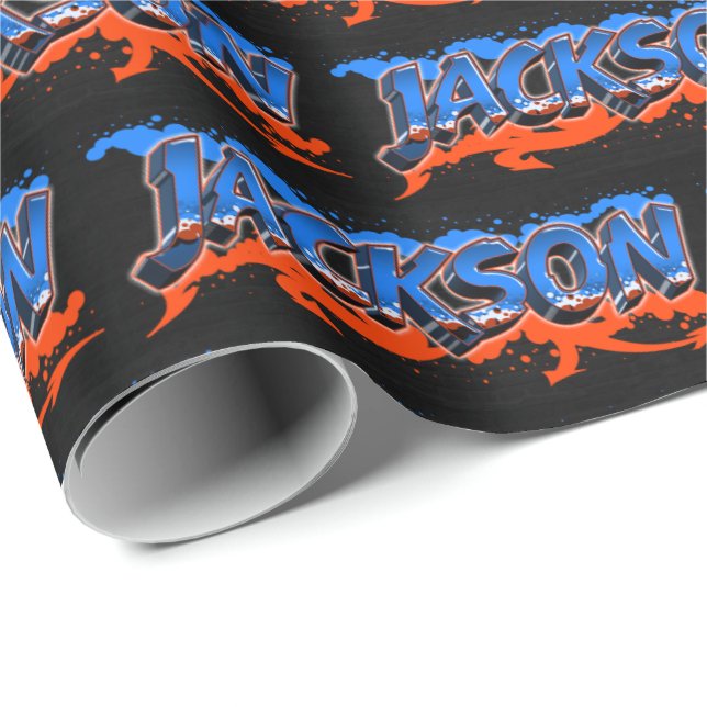 Jackson First Name Graffiti blue orange Wrapping Paper (Roll Corner)