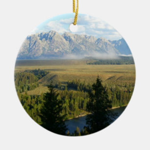 Jackson Hole Mountains and River Ceramic Tree Decoration