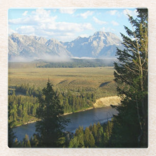 Jackson Hole Mountains and River Glass Coaster