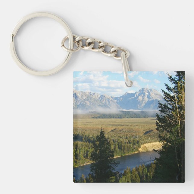Jackson Hole Mountains and River Key Ring (Front)