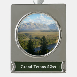 Jackson Hole Mountains and River Silver Plated Banner Ornament
