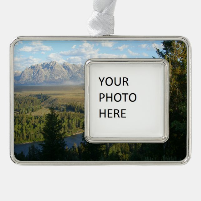 Jackson Hole Mountains and River Silver Plated Framed Ornament (Front)