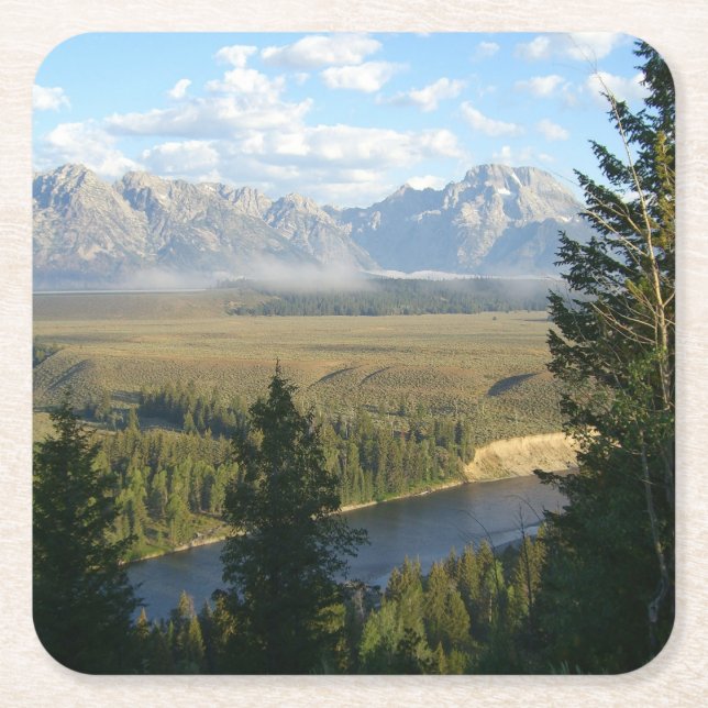 Jackson Hole Mountains and River Square Paper Coaster (Front)