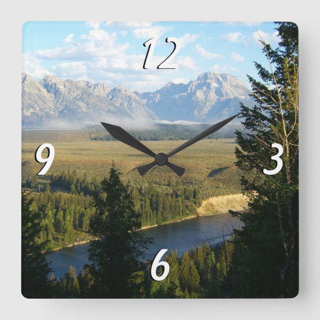 Jackson Hole Mountains and River Square Wall Clock (Front)