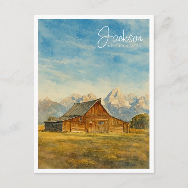 Jackson Hole Watercolor | Grand Teton Travel Art Holiday Postcard (Front)