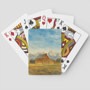 Jackson Hole Watercolor   Grand Teton Travel Art Playing Cards