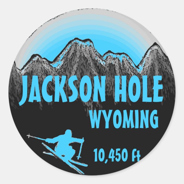 Jackson Hole Wyoming blue ski art stickers (Front)
