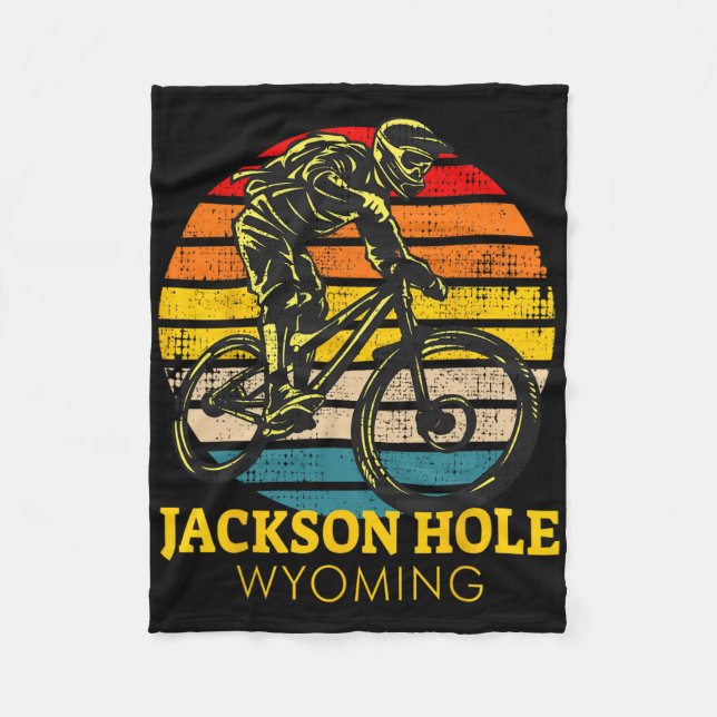 Jackson Hole Wyoming Mountain Biking Retro Mtb  Fleece Blanket (Front)