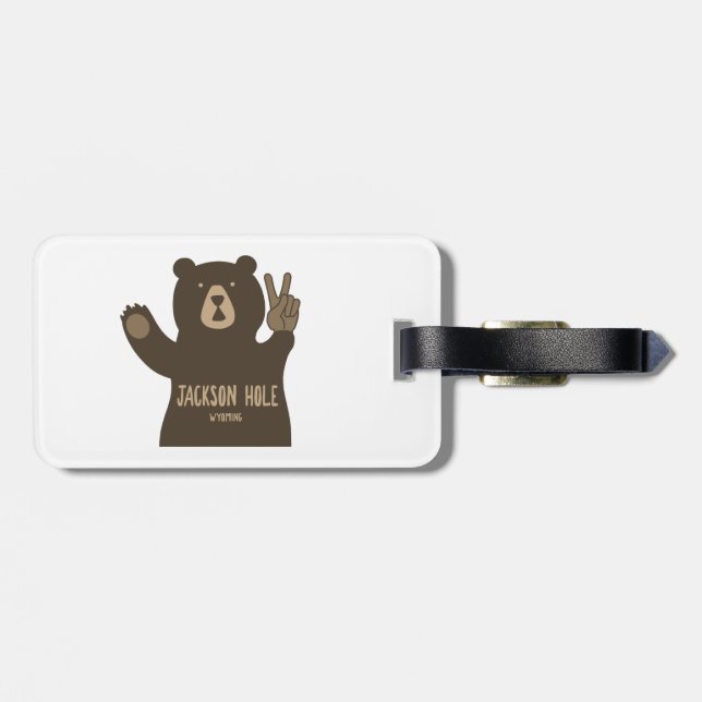Jackson Hole Wyoming Peace Bear Luggage Tag (Back Horizontal)