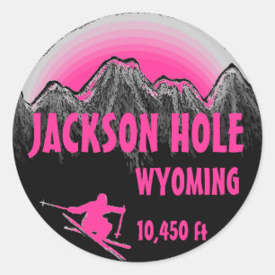 Jackson Hole Wyoming pink ski art stickers