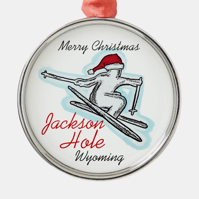 Jackson Hole Wyoming santa skier ornament (Front)