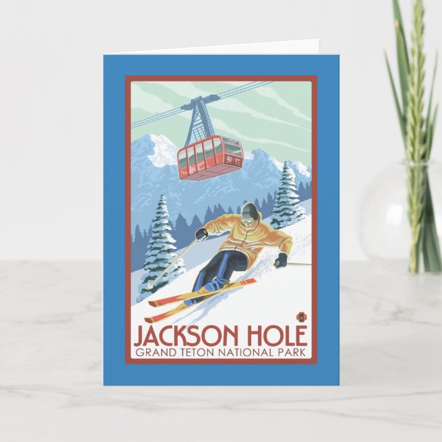 Jackson Hole, Wyoming Skier and Tram Card (Front)