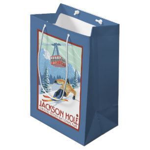 Jackson Hole, Wyoming Skier and Tram Medium Gift Bag