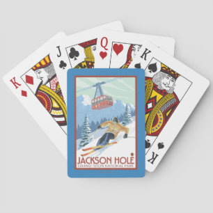 Jackson Hole, Wyoming Skier and Tram Playing Cards