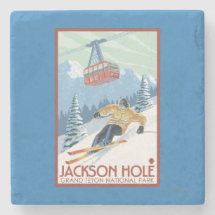 Jackson Hole, Wyoming Skier and Tram Stone Coaster